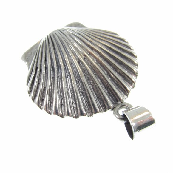 Solid 925 Sterling Silver Seashell Pendant, Clam Shell Sea Scallop Jewelry Charm - Picture 9 of 10